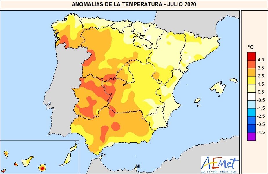 [Resumen 06/08] Julio 2020: 2 ºC por encima de la media